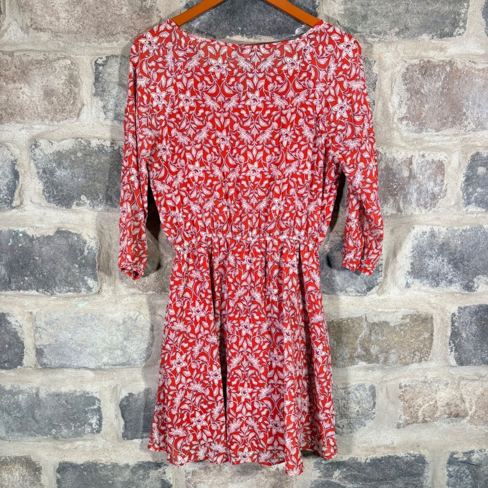 Cupcakes & Cashmere Red Floral Mini Dress Keyhole Tie Women's Small Cottagecore‎ - Picture 7 of 9